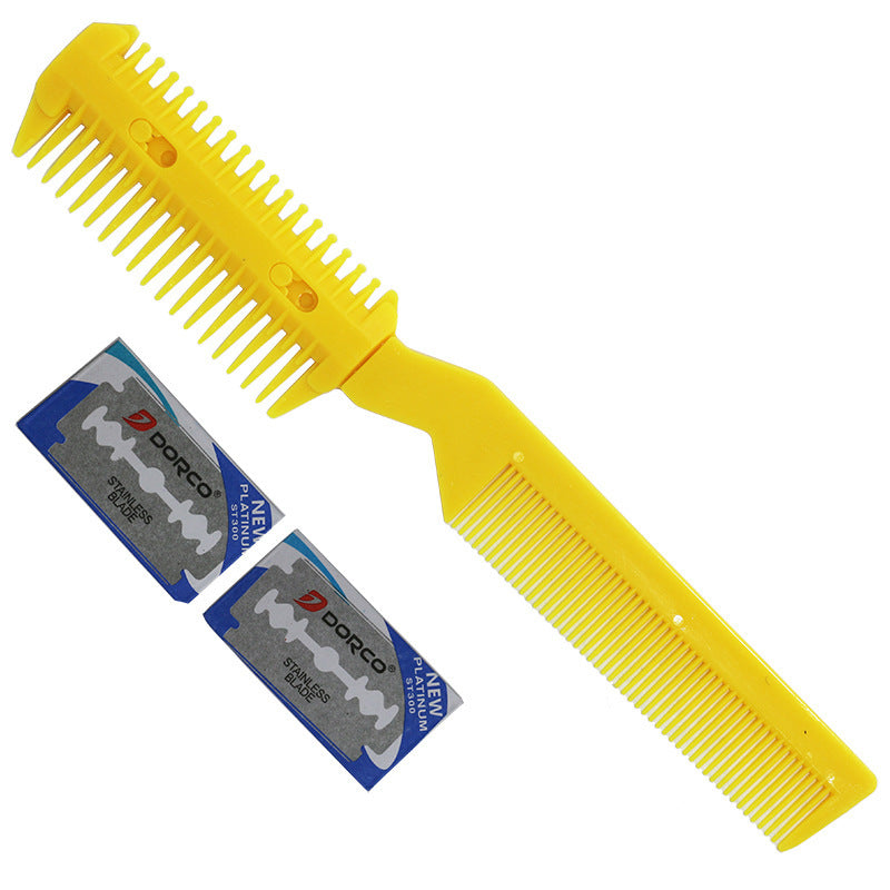 Cross-Border Plastic Hair Cutting Knife Holder Colorful Hair Cutting Thinning Comb Hairdressing Comb Double-Sided Hair Cutting Comb with Blade