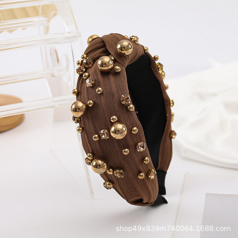 French Pearl Hair Band New Diamond-encrusted Fashion Hair Band Women's Temperament Color Full Diamond Joker Multicolor Hair Accessories Wholesale