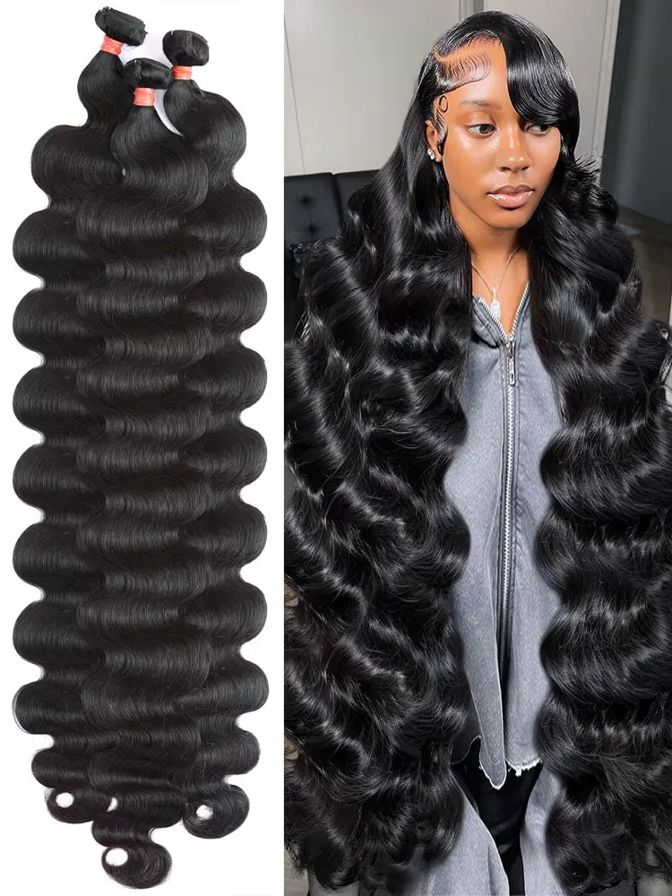 Human Hair 30 32 40 Inch Bundles Human Hair Brazilian 3 4 Water Wave Bundles Body Wave Human Hair Extensions Body Wave Bundles