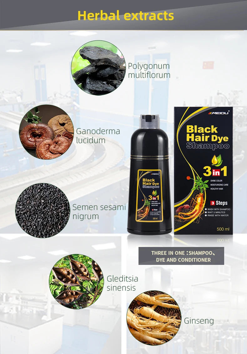 Wholesale Manufacturer Ginseng a Wash 3 in 1 Color Best Herbal Thailand Fast Magic Permanent Meidu Brown Black Hair Dye Shampoo