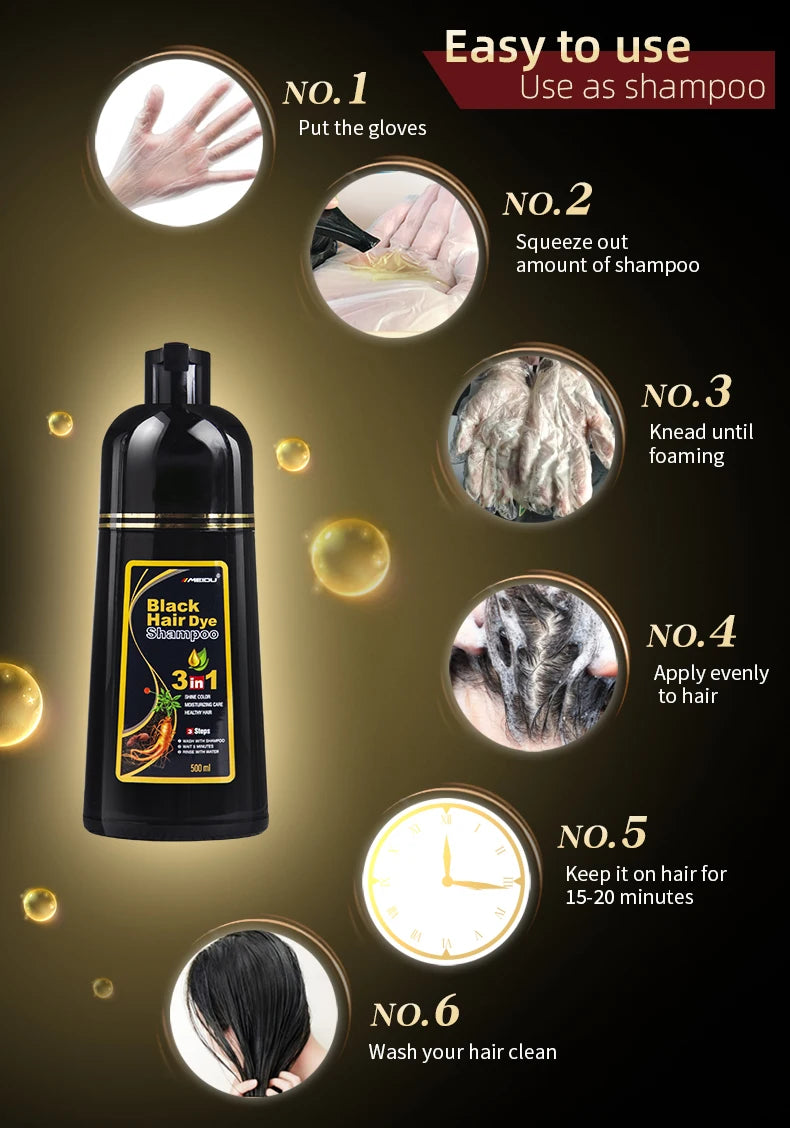 Wholesale Manufacturer Ginseng a Wash 3 in 1 Color Best Herbal Thailand Fast Magic Permanent Meidu Brown Black Hair Dye Shampoo