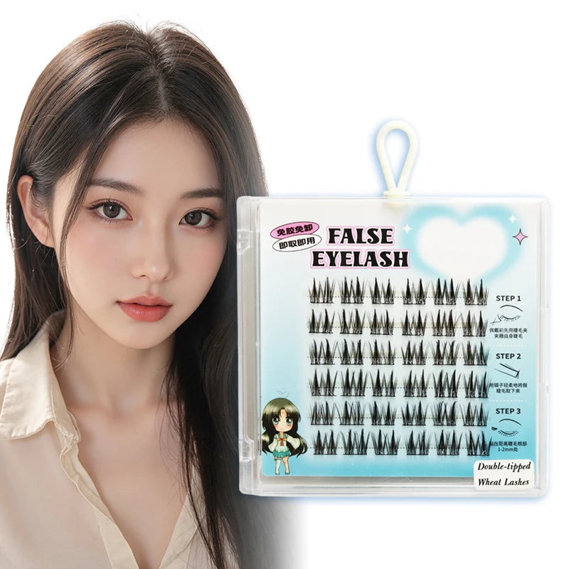 Glueless 0.07mm C Curl Handmade Lash Extensions No Glue Needed Reusable PBT Cluster Lashes with Black Cotton Stalk