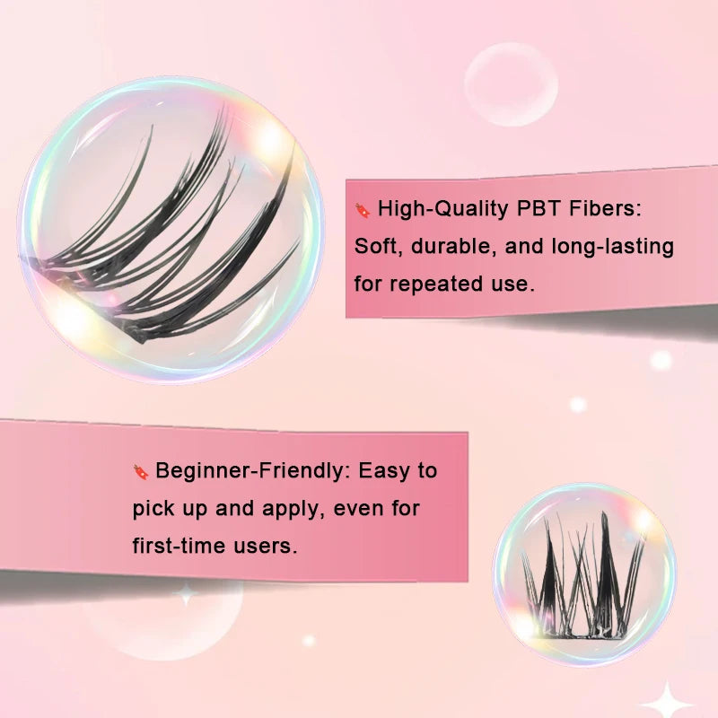 Glueless 0.07mm C Curl Handmade Lash Extensions No Glue Needed Reusable PBT Cluster Lashes with Black Cotton Stalk
