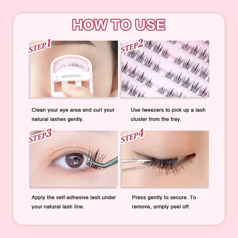 Glueless 0.07mm C Curl Handmade Lash Extensions No Glue Needed Reusable PBT Cluster Lashes with Black Cotton Stalk