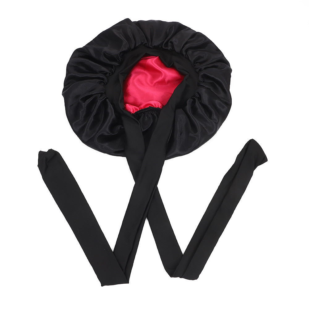 Amazon Double Layer Nightcap Color Ding Hat Women's Elastic Wide-brimmed Hair Care Hat Shower Hat Turban Bow Ribbon Round Hat