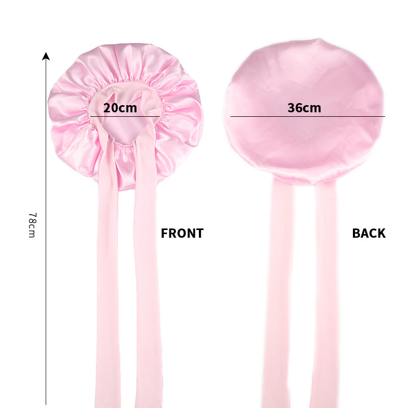 Cross-Border Popular Satin Ribbon Round Hat with Bow, Imitation Silk Beauty and Hair Care Wide-Brimmed Hat, Single-Layer Satin Sleep Cap