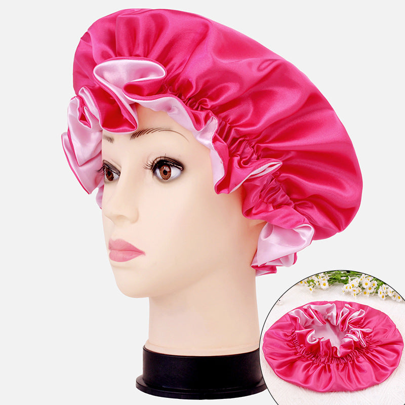 2026 New Style Solid Color Lace Beauty and Hair Care Women's Postpartum Hat Satin Elastic Wide-Brimmed Double-Layer Warm Hat