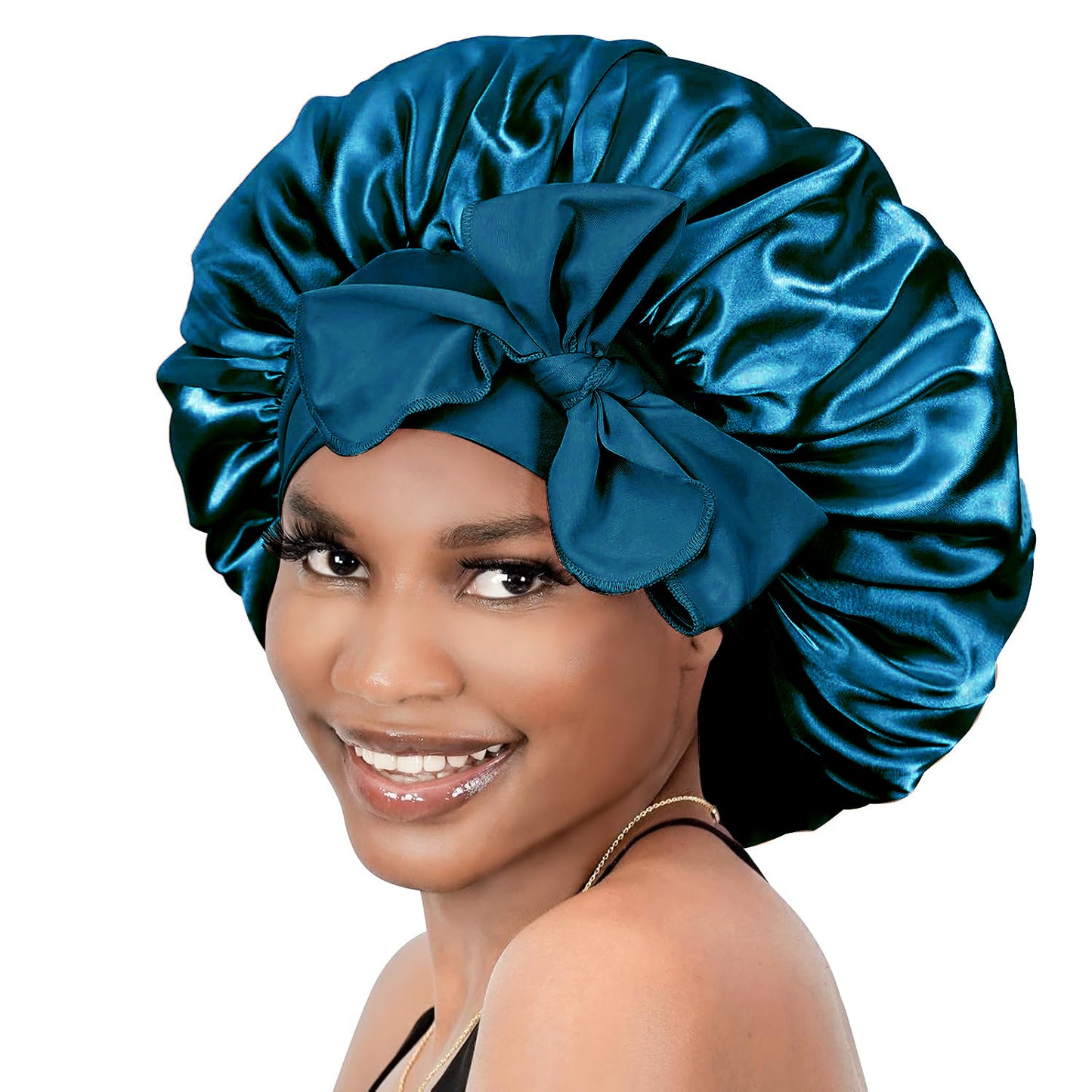 Cross-Border Popular Satin Ribbon Round Hat with Bow, Imitation Silk Beauty and Hair Care Wide-Brimmed Hat, Single-Layer Satin Sleep Cap