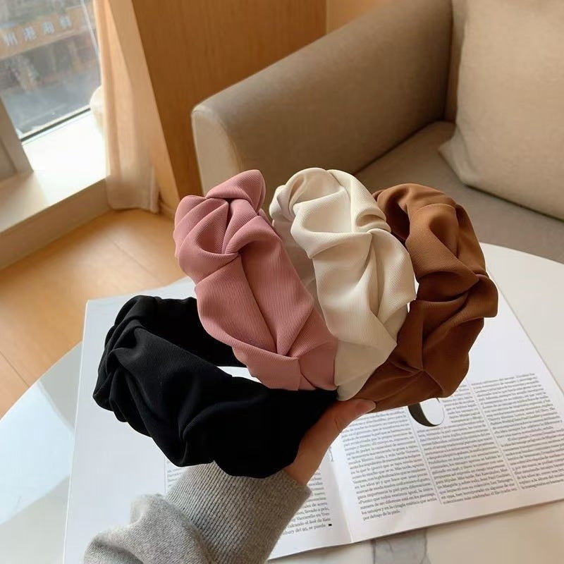 South Korea Dongdaemun Women's Folded Hair Band Fabric High Cranial Top French Folded Hair Cave Wash Face Hair Band Hair Accessories
