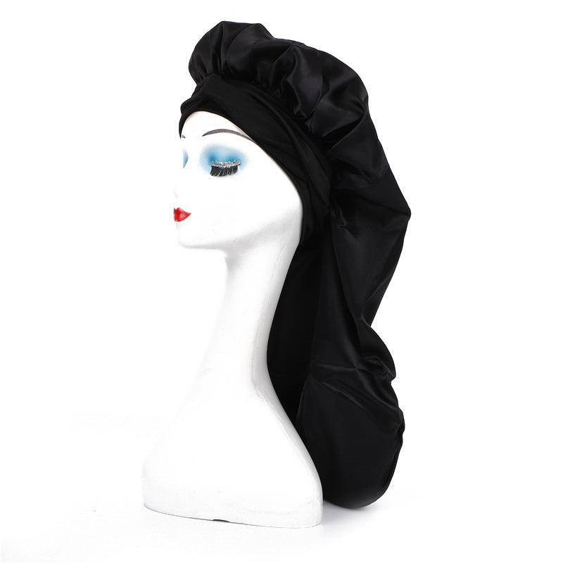 Amazon's New Women's Ribbon Long Hat Satin Nightcap Hairdressing Shower Cap Hair Care Cap Long Tail Turban Hat