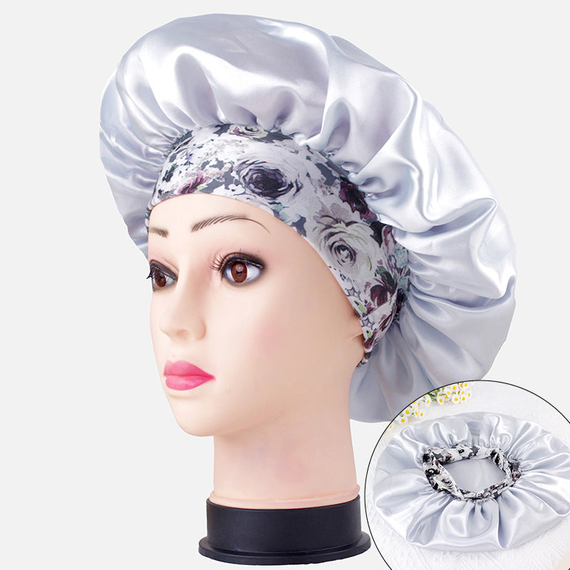 Amazon's New Satin Sleep Cap, Fabric Satin Beauty Cap, Chemotherapy Hair Care Printed Knitted Shower Cap, Simple Hat for Women