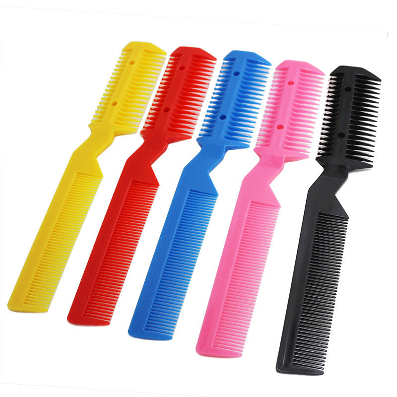 Cross-Border Plastic Hair Cutting Knife Holder Colorful Hair Cutting Thinning Comb Hairdressing Comb Double-Sided Hair Cutting Comb with Blade