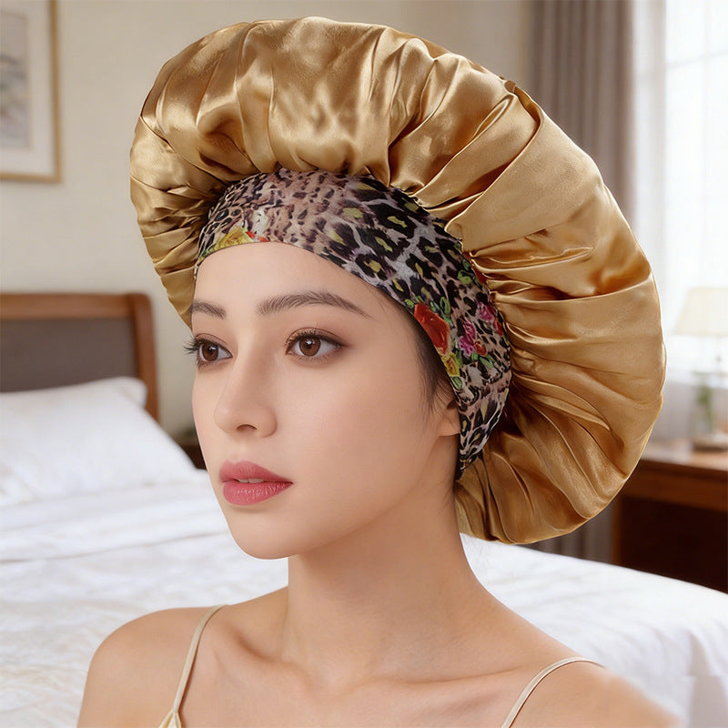 Amazon's New Satin Sleep Cap, Fabric Satin Beauty Cap, Chemotherapy Hair Care Printed Knitted Shower Cap, Simple Hat for Women