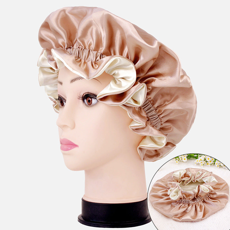 2026 New Style Solid Color Lace Beauty and Hair Care Women's Postpartum Hat Satin Elastic Wide-Brimmed Double-Layer Warm Hat