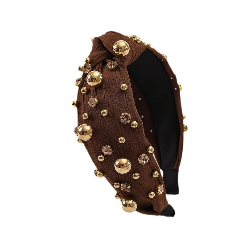 French Pearl Hair Band New Diamond-encrusted Fashion Hair Band Women's Temperament Color Full Diamond Joker Multicolor Hair Accessories Wholesale
