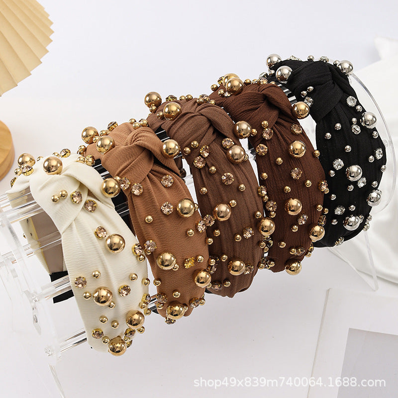 French Pearl Hair Band New Diamond-encrusted Fashion Hair Band Women's Temperament Color Full Diamond Joker Multicolor Hair Accessories Wholesale