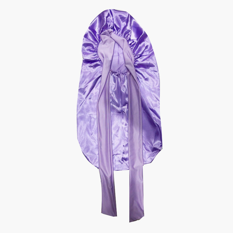 Amazon's New Women's Ribbon Long Hat Satin Nightcap Hairdressing Shower Cap Hair Care Cap Long Tail Turban Hat