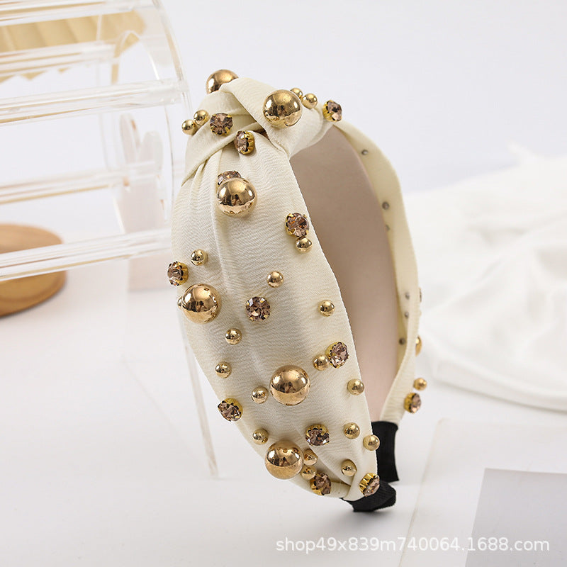 French Pearl Hair Band New Diamond-encrusted Fashion Hair Band Women's Temperament Color Full Diamond Joker Multicolor Hair Accessories Wholesale