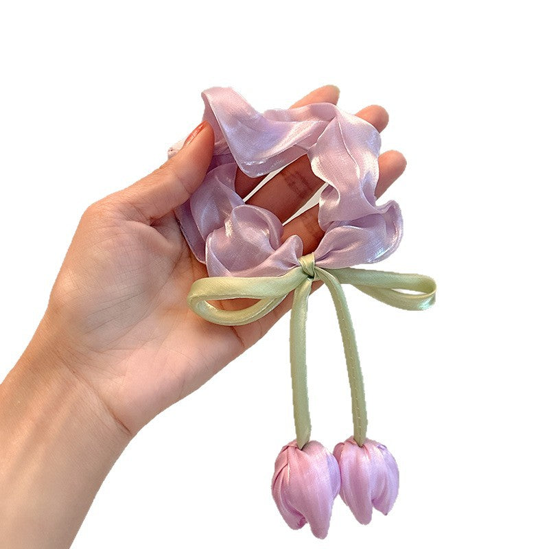 2026 Summer New Style Hair Ties, High Elasticity, Handmade Versatile Hair Accessories, Sweet and Beautiful Women's Tulip Hair Ties, Hair Accessories Wholesale