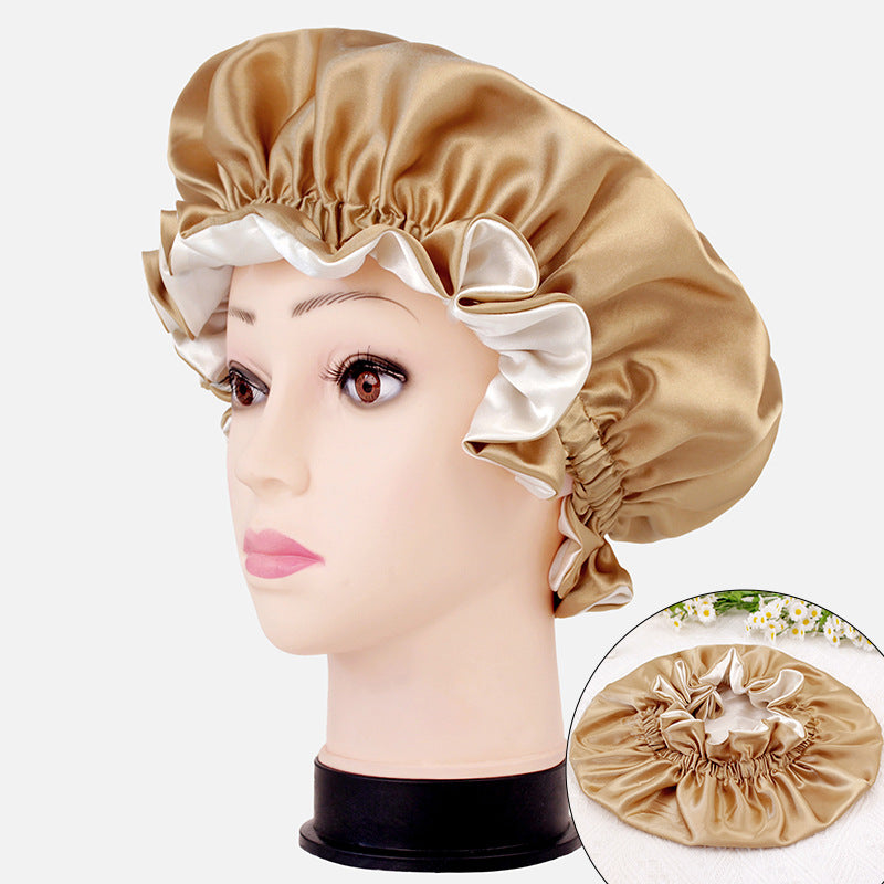 2026 New Style Solid Color Lace Beauty and Hair Care Women's Postpartum Hat Satin Elastic Wide-Brimmed Double-Layer Warm Hat