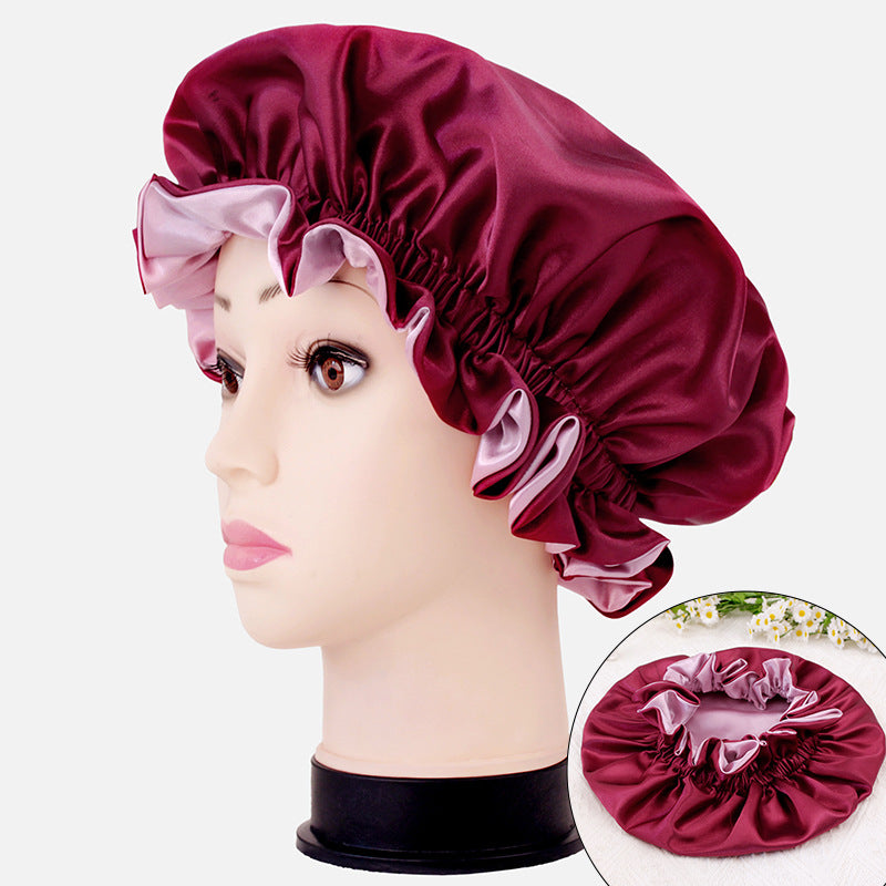 2026 New Style Solid Color Lace Beauty and Hair Care Women's Postpartum Hat Satin Elastic Wide-Brimmed Double-Layer Warm Hat