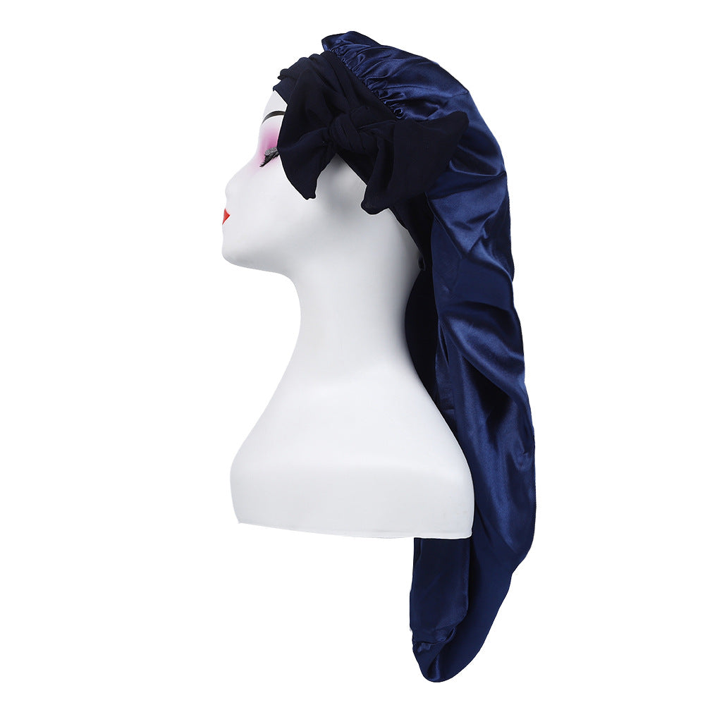 Amazon's New Women's Ribbon Long Hat Satin Nightcap Hairdressing Shower Cap Hair Care Cap Long Tail Turban Hat