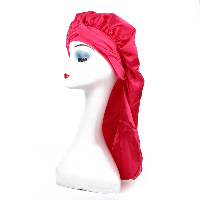 Amazon's New Women's Ribbon Long Hat Satin Nightcap Hairdressing Shower Cap Hair Care Cap Long Tail Turban Hat
