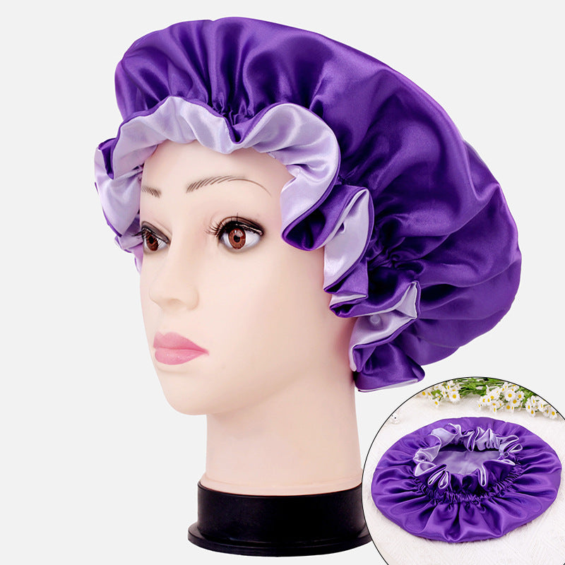 2026 New Style Solid Color Lace Beauty and Hair Care Women's Postpartum Hat Satin Elastic Wide-Brimmed Double-Layer Warm Hat