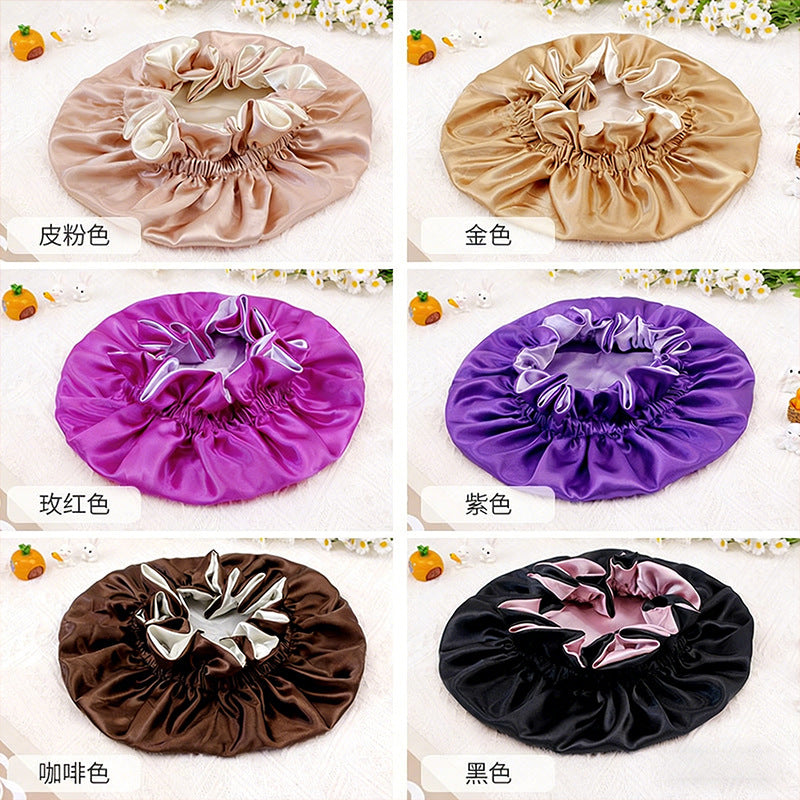 2026 New Style Solid Color Lace Beauty and Hair Care Women's Postpartum Hat Satin Elastic Wide-Brimmed Double-Layer Warm Hat