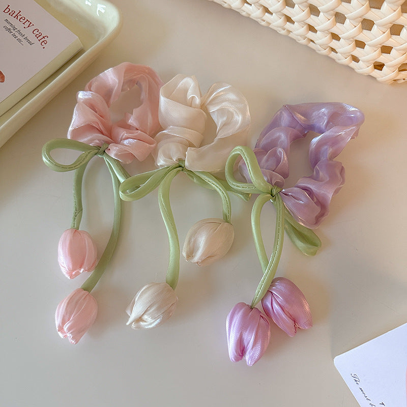 2026 Summer New Style Hair Ties, High Elasticity, Handmade Versatile Hair Accessories, Sweet and Beautiful Women's Tulip Hair Ties, Hair Accessories Wholesale
