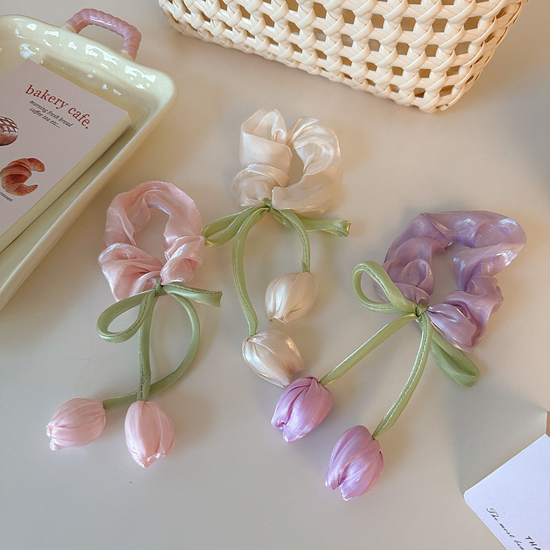 2026 Summer New Style Hair Ties, High Elasticity, Handmade Versatile Hair Accessories, Sweet and Beautiful Women's Tulip Hair Ties, Hair Accessories Wholesale