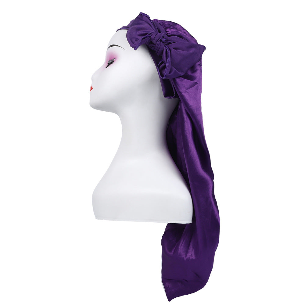 Amazon's New Women's Ribbon Long Hat Satin Nightcap Hairdressing Shower Cap Hair Care Cap Long Tail Turban Hat