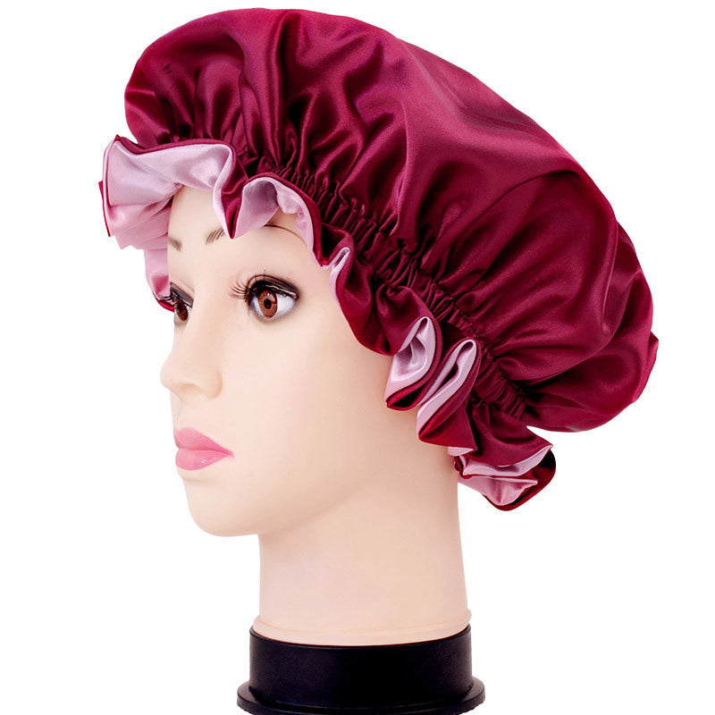 2026 New Style Solid Color Lace Beauty and Hair Care Women's Postpartum Hat Satin Elastic Wide-Brimmed Double-Layer Warm Hat