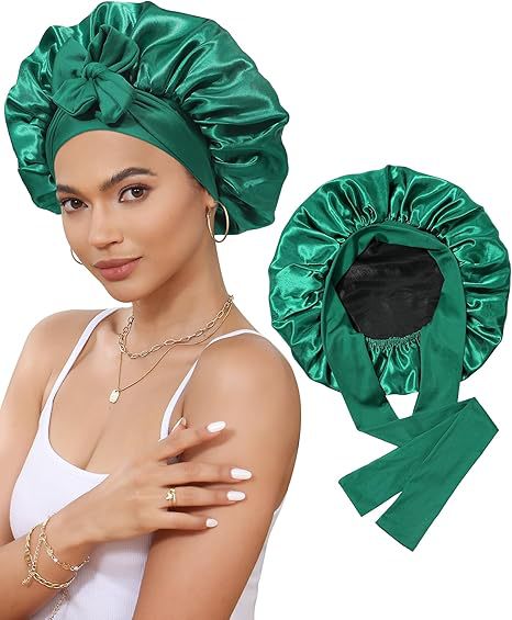 Amazon Double Layer Nightcap Color Ding Hat Women's Elastic Wide-brimmed Hair Care Hat Shower Hat Turban Bow Ribbon Round Hat