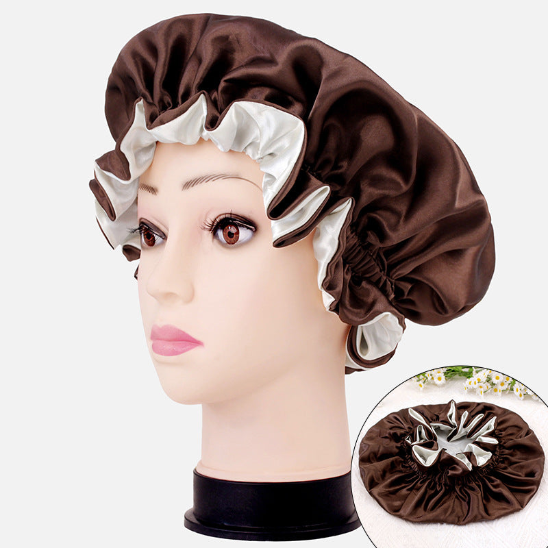 2026 New Style Solid Color Lace Beauty and Hair Care Women's Postpartum Hat Satin Elastic Wide-Brimmed Double-Layer Warm Hat