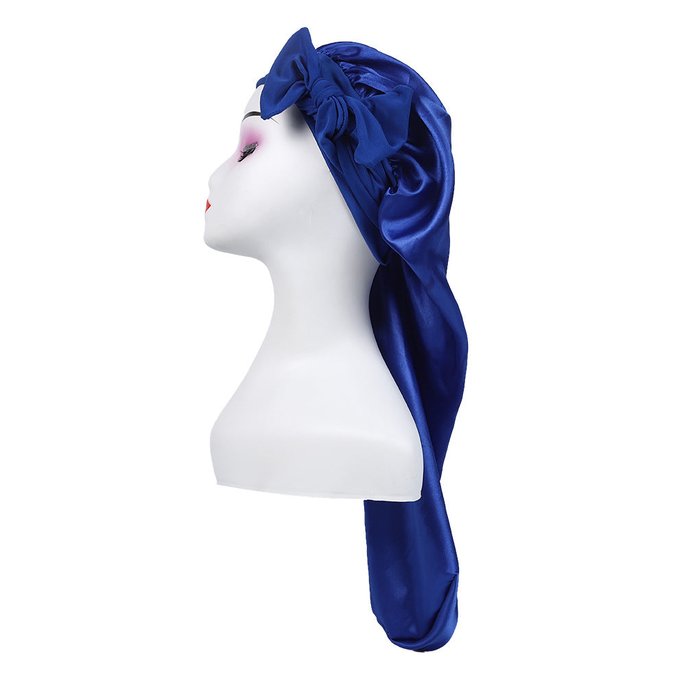 Amazon's New Women's Ribbon Long Hat Satin Nightcap Hairdressing Shower Cap Hair Care Cap Long Tail Turban Hat