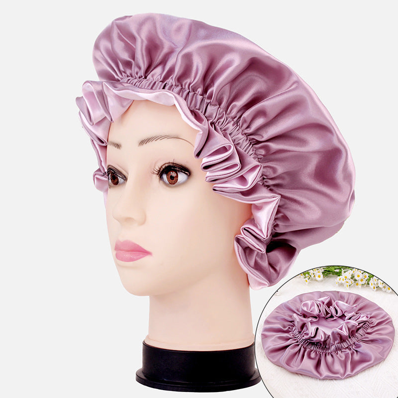 2026 New Style Solid Color Lace Beauty and Hair Care Women's Postpartum Hat Satin Elastic Wide-Brimmed Double-Layer Warm Hat
