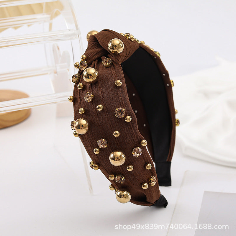 French Pearl Hair Band New Diamond-encrusted Fashion Hair Band Women's Temperament Color Full Diamond Joker Multicolor Hair Accessories Wholesale