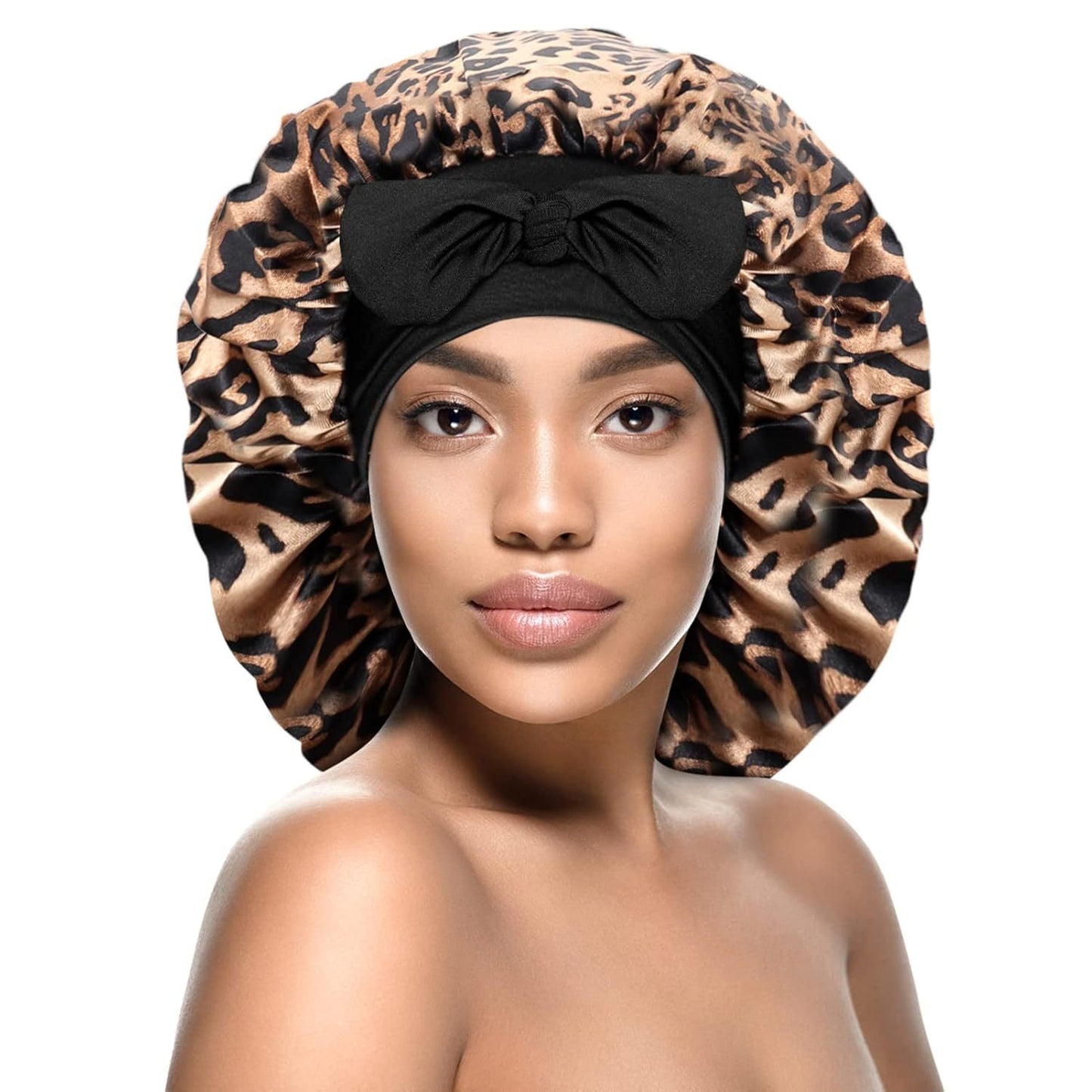 Cross-Border Popular Satin Ribbon Round Hat with Bow, Imitation Silk Beauty and Hair Care Wide-Brimmed Hat, Single-Layer Satin Sleep Cap