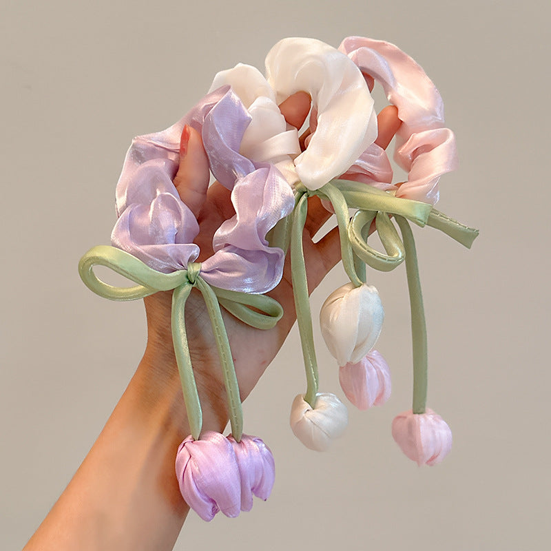 2026 Summer New Style Hair Ties, High Elasticity, Handmade Versatile Hair Accessories, Sweet and Beautiful Women's Tulip Hair Ties, Hair Accessories Wholesale