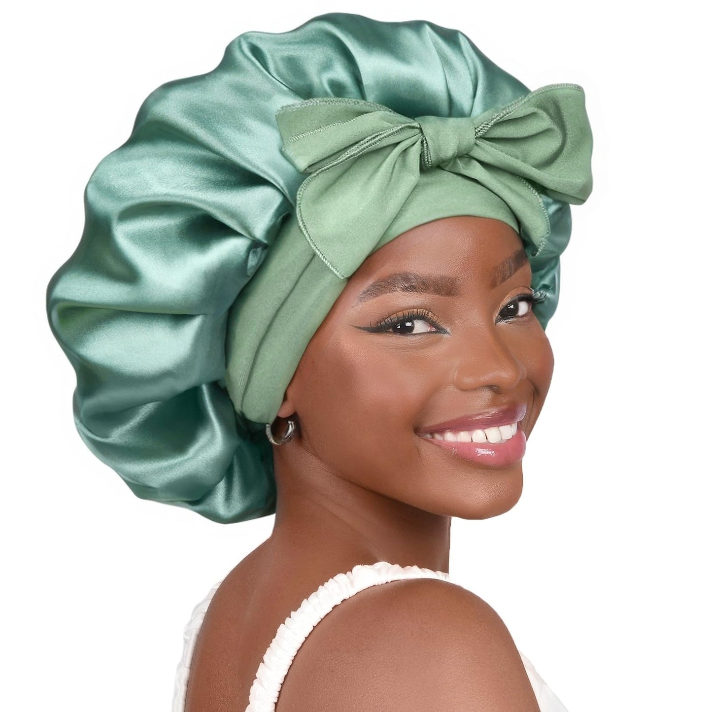 Amazon Double Layer Nightcap Color Ding Hat Women's Elastic Wide-brimmed Hair Care Hat Shower Hat Turban Bow Ribbon Round Hat