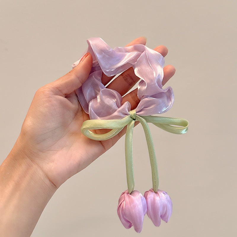 2026 Summer New Style Hair Ties, High Elasticity, Handmade Versatile Hair Accessories, Sweet and Beautiful Women's Tulip Hair Ties, Hair Accessories Wholesale