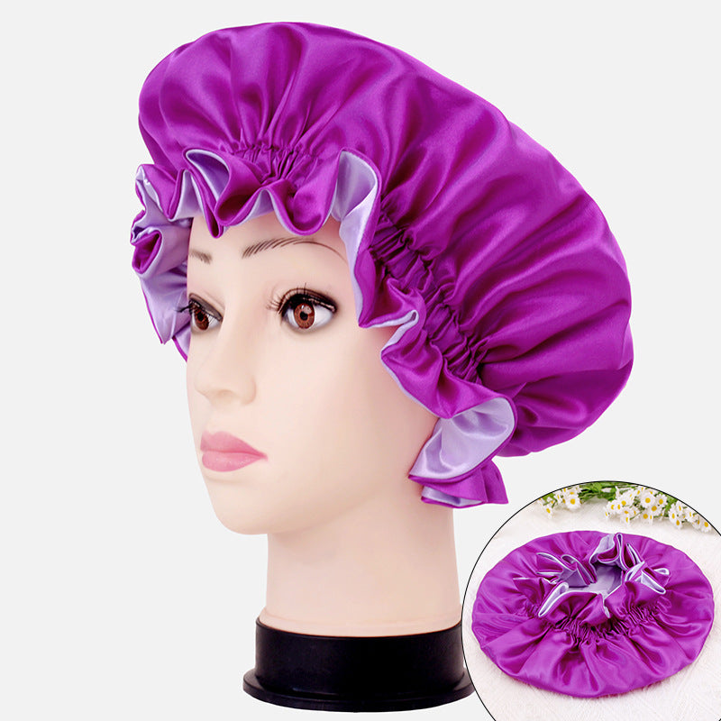 2026 New Style Solid Color Lace Beauty and Hair Care Women's Postpartum Hat Satin Elastic Wide-Brimmed Double-Layer Warm Hat