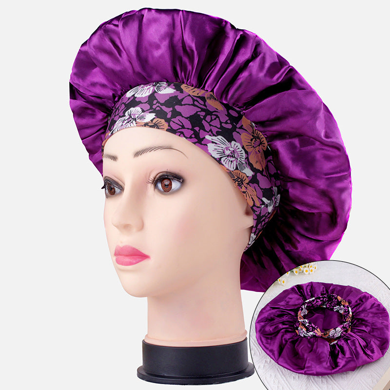 Amazon's New Satin Sleep Cap, Fabric Satin Beauty Cap, Chemotherapy Hair Care Printed Knitted Shower Cap, Simple Hat for Women