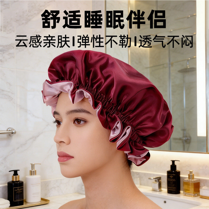 2026 New Style Solid Color Lace Beauty and Hair Care Women's Postpartum Hat Satin Elastic Wide-Brimmed Double-Layer Warm Hat