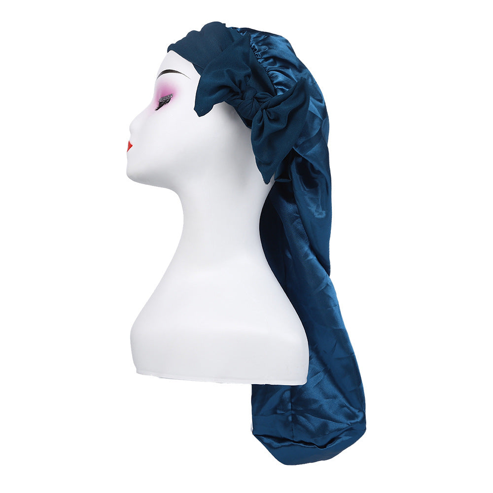 Amazon's New Women's Ribbon Long Hat Satin Nightcap Hairdressing Shower Cap Hair Care Cap Long Tail Turban Hat