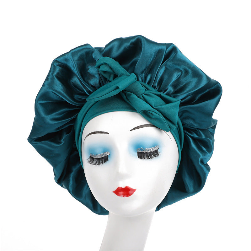 Cross-Border Popular Satin Ribbon Round Hat with Bow, Imitation Silk Beauty and Hair Care Wide-Brimmed Hat, Single-Layer Satin Sleep Cap