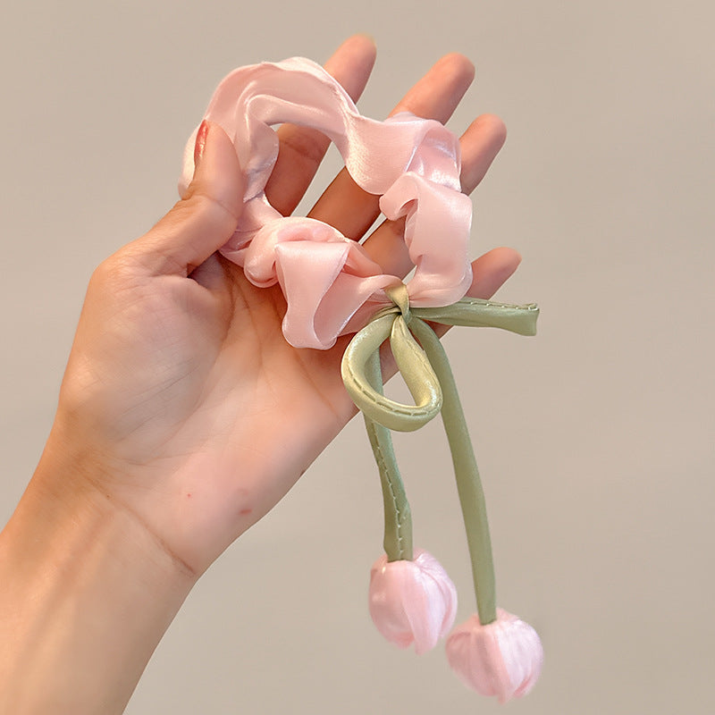 2026 Summer New Style Hair Ties, High Elasticity, Handmade Versatile Hair Accessories, Sweet and Beautiful Women's Tulip Hair Ties, Hair Accessories Wholesale