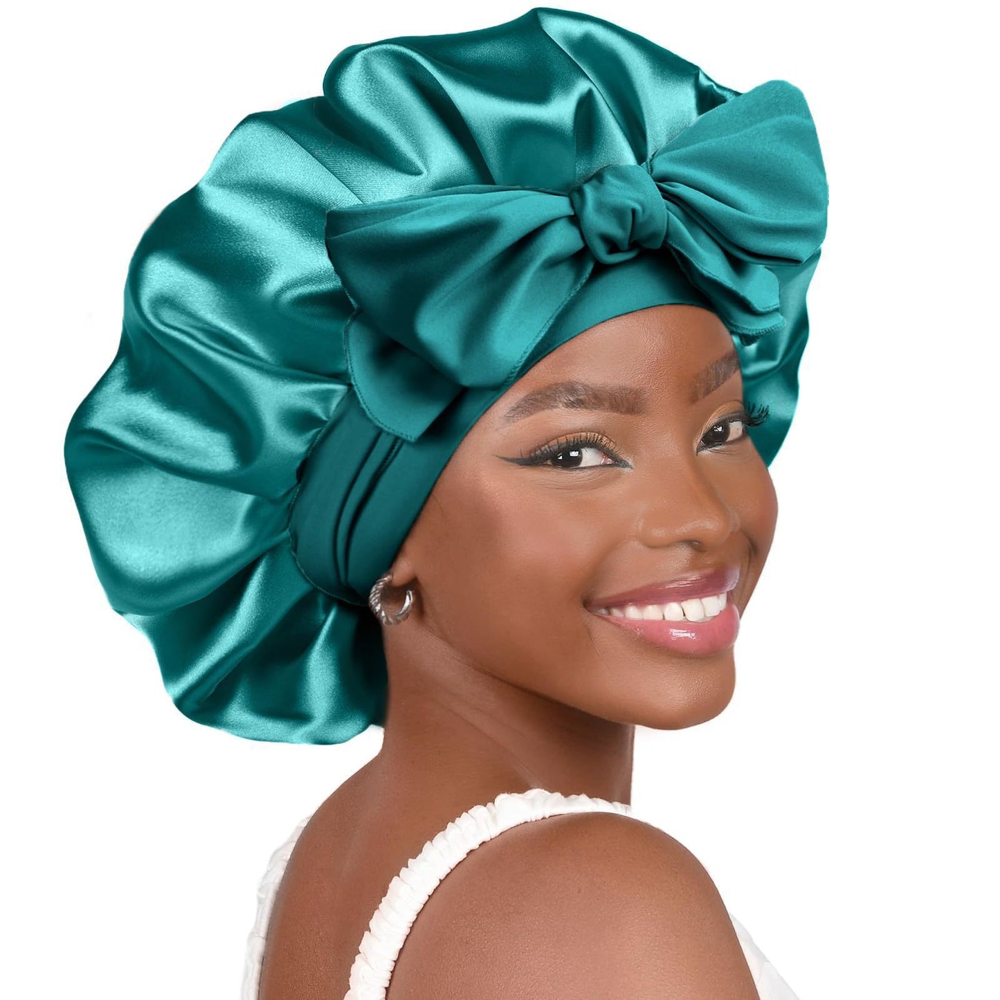 Amazon Double Layer Nightcap Color Ding Hat Women's Elastic Wide-brimmed Hair Care Hat Shower Hat Turban Bow Ribbon Round Hat