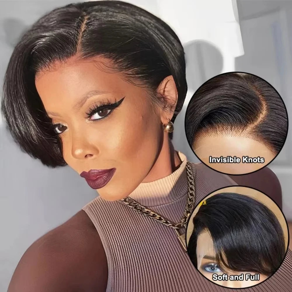 Straight Pixie Cut Wig Human Hair Wigs 13x4 Transparent Lace Short Bob Wig Part Lace Wig Brazilian 100% Human Hair For Women